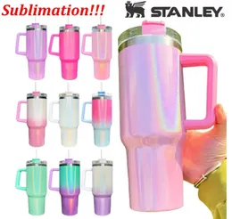 1 pcs Stanley 40oz glitter tumblers Cups with Logo Handle and Straws Reusable Insulated Car Mugs Stainless Steel Sublimation Tumbl2142693