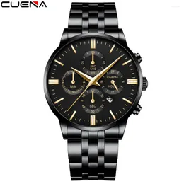 Wristwatches CUENA Quartz Top Stainless Steel WristWatch Man Casual Sport Watch For Men Fashion Decorate Chronograph