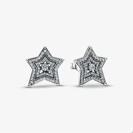 Asymmetric Star Stud Earrings for Pandora Authentic Sterling Silver Party Jewelry designer Earring Set For Women Crystal Diamond Luxury earring with Original Box