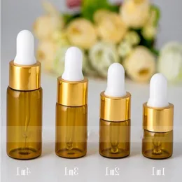 1ML 2ML 3ML 5ML زجاجات زجاجية العنبر مع قطرات الذهب الفضي الفضي الأسود Mini قوارير زجاجية فارغة 2000pcs/lot dkcqd