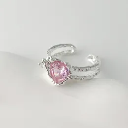 Wedding Rings Coconal Fashion Pink Love Zircon Hollow Ring Womensweet Small Fresh Romantic Party Jewelry Gift 230609