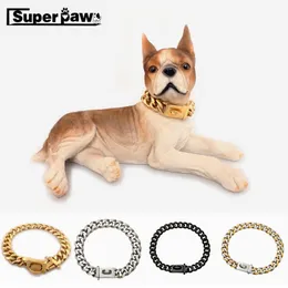 Halsar Metal Dog Strong Gold Chain Collars Rostfritt stål Pet Träning Choke Collar For Medium Large Dogs Pitbull French Bulldog TGL01