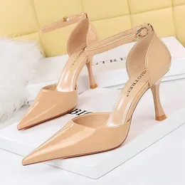 Dress Shoes BIGTREE Nude Heels Women Pumps Patent Leather High-heeled Luxury Banquet Summer High Sandals 2023
