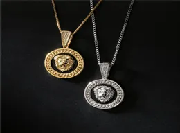 Party Favor hip hop lion head round pendant Favor necklaces for men western animal luxury necklace Stainless steel Cuban chains do1266970