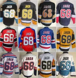 New York''Rangers''CUSTOM Maglia da hockey retrò da uomo Jaromir Jagr Vintage Classic CCM Nero Bianco Blu Colore della squadra Ricamo e cucita per lo sport Fa