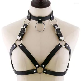 Bälten 2023 Black Goth Body Harness Chain Faux Leather Chest Chains Belt Top Punk Fashion Festival Rave Jewelry Gotic Accessories