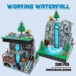 Blocks Creative MOC Working Waterfall Building Science Machine Technology Bricks GBC Lift Model PuzzleToys Xmas Gift 230608