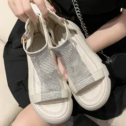 Sandals Women Platform Shoes For Female Casual Outside Luxury Rhinestones Rubber Gladiator Designer 2023 Ladies Roman FlatsSandals