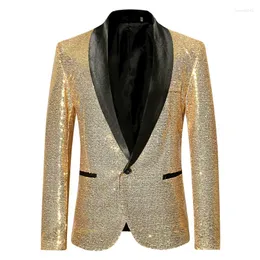 Herrdräkter Hoo 2023 Men's Gold Color-Blocking Sequin Sight Jacket Host MC Studio Performance Blazer