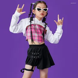 Stage Wear Hip Hop Dance Costume Girlss Jazz Crop Tops Pink Vest Kids Concert Cheerlead Performance Kpop Outfit Streetwear DNV17100