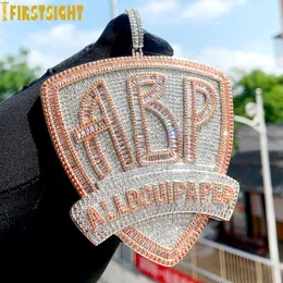 Pendant Necklaces Iced Out Bling CZ Letter ABP Necklace Full Cubic Zirconia All Bout Paper Badge Charm Men Fashion Hip Hop Jewelry 230608