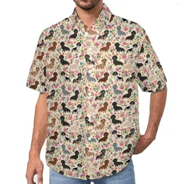 Camisas casuais masculinas Dachshund Camisa floral com estampa de cachorro para férias soltas Blusas legais de verão Manga curta estampada Roupas grandes