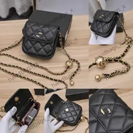 Nytt läder Small Channell Bag Caviar Messenger Bag Diamond Lattice Chain Bag Lite Fragrance Liten Gold Ball Mouth Red Bag