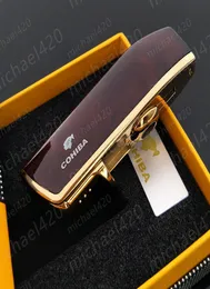Luxury fashion brand new quality yellow metal 3 torch JET flame cigar cigarette lighter with punch6135865