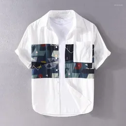 Men's Casual Shirts Designer Short-sleeve Patchwork Cotton Brand For Men Fashion Tops Clothing Camisa Masculina Drop
