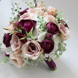 結婚式の花の紫色の人工花束ブライダル結婚のアクセサリーマリアージ