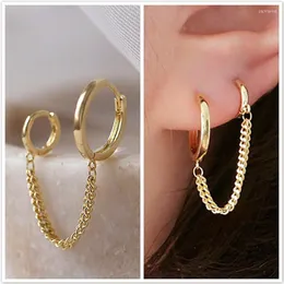 Çember Küpeler PTQASP 1 PCS Kadınlar için İki Delik Piercing Parlak Kristal Zirkon 2 Metal Renk Zinciri Küpe Partisi Takı