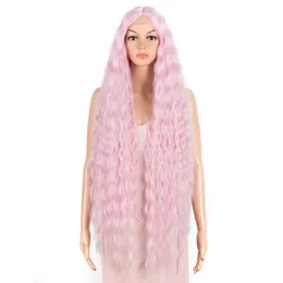 Spetsspår 42 tum spets peruk hår syntetiska peruker för svarta kvinnor ombre blond rosa vatten vågigt långt lockigt hår peruk cosplay 230608