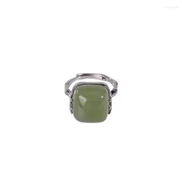 Cluster-Ringe Baifuming S925 Sterling Silber Hetian Grau Jade Ring Personalisierte Retro Elegante Bambusblatt Damen Offen