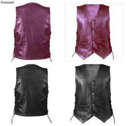 Men's Vests 2023 Men's Pu Leather Vest Solid Color V-Neck Sleeveless Jacket Fashion Single-Breasted Motorcycle With Pocket