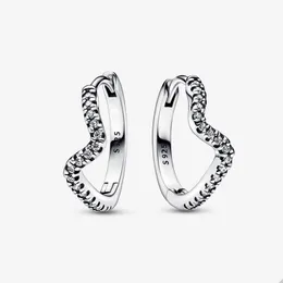 Sparkling Wave Hoop Earrings for Pandora Authentic Sterling Silver Wedding Jewelry designer Earring Set For Women Crystal Diamond Luxury earring with Original Box