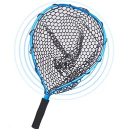 Fisketillbehör Fly Fiske Landing Net Outdoor Fishing Brail Blue Soft Rubber Material Landing Net Eva Handle Fishing Nets Tool Tillbehör 230608