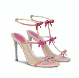 Designer heels Wedding sandal women rene c high heels renes-c Elegant jewel sandals CATERINA strass Double bow luxury brand designer super quality