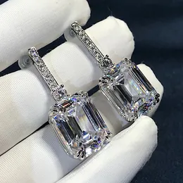Choucong 브랜드 Dangle Earrings Luxury Jewelry 925 Sterrling Silver Emerald Cut White Topaz CZ Diamonn Stunning Party Womending Drop Earring Lover Gift