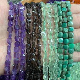 Loose Gemstones 6mm Natural Amethysts Smoky Quartz Prehnite Garnet Stone Beads 15'' Faceted Square For Jewelry Making Bracelet Gift
