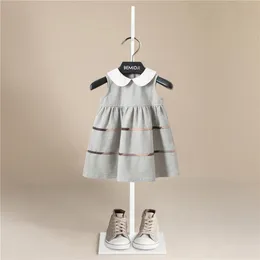 Girl's Dresses Brand Design Summer Doll Collar Baby Girls Dresses Kids ärmlös randig brittisk stil A-line Princess Dresses for Girls 230608