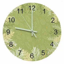 Wall Clocks Simple Plant Leaves And Branches Luminous Pointer Clock Home Ornaments Round Silent Living Room Office Decor