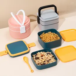 Dinnerware Sets Portable 2 Layer Healthy Lunch Box Container Microwave Oven Bento Boxes With Cutlery Lunchbox Storage Containers