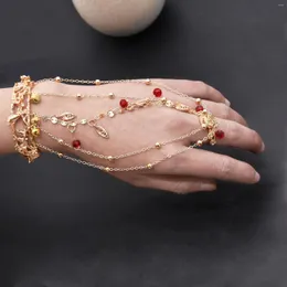 Bangle India Belly Dance Open Ring For Women Red Crystal Beads Bell Long Chains Bangles On Hand smycken Tillbehör gåvor