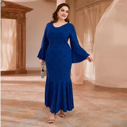 Casual klänningar vintage blå maxi plus storlek kvinnor kläder lång kjol sjöjungfru chic streetwear muslimsk kvinna kläder robe grande taille