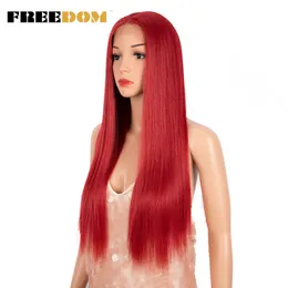 Kadın sentetik dantel peruk 28 inç uzunluğunda düz saç perukları yumuşak kırmızı turuncu sarışın dantel ön peruk siyah kadın cosplay perukları 230524