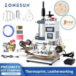 ZONESUN Pneumatic Stamping Machine Heat Press Digital Book Leather Working Paper Wood Custom Logo Embossing Foil Feeder ZS-QS100