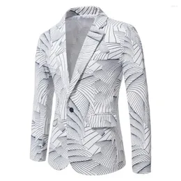 Men's Suits Stylish Suit Coat Turndown Collar Breathable Men Blazer Slim Fit Single Button Jacket
