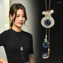 ペンダントネックレス2023クラシックフルクリスタルラインストーンラッキーバッグペンダント女性用のロングネックレスBijoux Fashion Jewerly