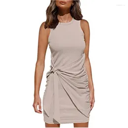 Vestidos casuales Vestido de chaleco de moda 2023 Color entero Jersey plisado Vaina Mujer Sling Street Wear Cómoda enagua conjunta de las mujeres