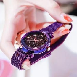 Wristwatches Fashion Watch For Women Elegant Magnet Quartz Buckle Starry Sky Roman Numeral Lady Wristwatch Gift Drop