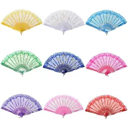 Lace Dance Fan Show Craft Folding Fans Rose Flower Design Plastic Frame Silk Hand Fan9043366