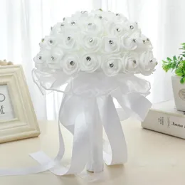 Fiori decorativi Bouquet da sposa Portatile Squisito Fiore di seta finta Nastro morbido Artificiale