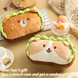 Blyertskolor Kawaii Plush Hamburger Dog Case Student Stationery Pen Bag Söt stor kapacitet Storage School Supplies 230608