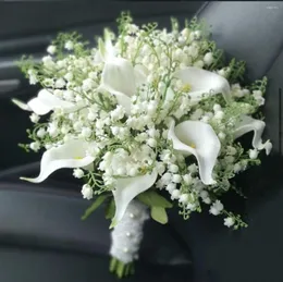Bröllopsblommor Vit bukett Handgjorda konstgjorda blommor Calla Buque Casamento Bridal för dekorationer