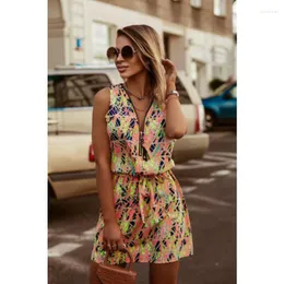 Casual Dresses Summer Fashion Print Sleeveless V-neck Slim Mini Dress