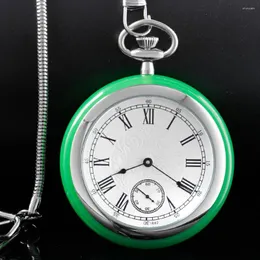 Zegarki kieszonkowe mechaniczne wiatro Watch Up Zielony Jade Amp Stal nierdzewna torebka Fob Świąteczne ukończenie studiów