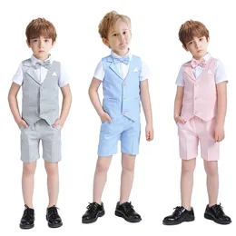 Suits Summer Little Boy's Solid Vest Set 3Piece Pants Bowtie Tuxedo For 214 Years Handmade High Quality Kid Plaid 230608