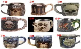 3D Striking Skull Warrior Tankard Viking Skull Beer Mug 3D Skull Dragon Coffee Tea Bottle Mug Stainless Steel Cup 9 design KKA17796340575