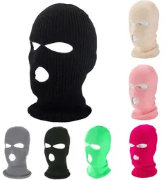 Fluorescent Threehole Cap designer Party Masks Knitted Headgear Winter Skimask Keep Windproof Full Face Cover Warm Tactical Hat3558679