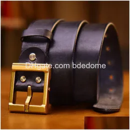 Belts Thickened Bronze Buckle Handpainted Mens Retro Belt Allmatch Casual Top Layer Pure Cowe Trend Drop Delivery Fashion Accessories Dh8Ab